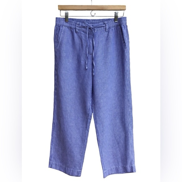 Talbots The Easy Drawstring Blue White Striped Linen Blend Pants Size 8P - Picture 3 of 6
